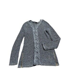 Talbots Sweater Womens XS VNeck Pullover Cable Knit blue Cotton Side Zip Hems